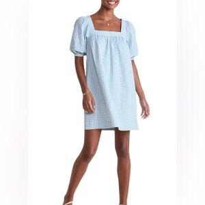 NWT Vineyard Vines $178 Green Gingham Harbor Puff Sleeve Dress Sz L Pockets